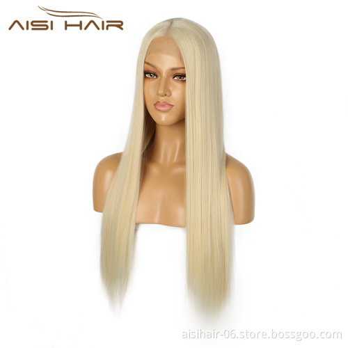 Aisi Hair Hot Selling Long Blonde Color Wig Long Silky Straight Swiss Lace Wigs Synthetic Lace Front Hair Wigs For Black Women